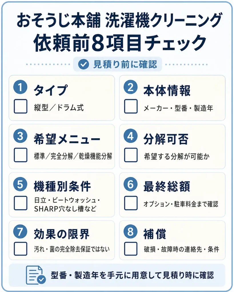おそうじ本舗の洗濯機クリーニングを依頼する前に確認する8項目